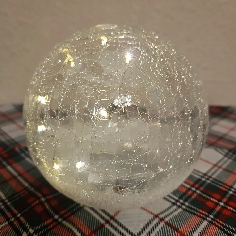 Crackle Glass Decorative Birds & Berries LED Lighted Holiday Globe Decor